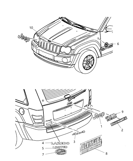 2010 Jeep Grand Cherokee Nameplates - Emblem & Medallions Diagram