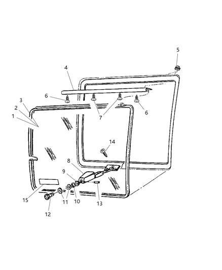 1998 Dodge Ram Wagon Hinge Glass Diagram for 55074712