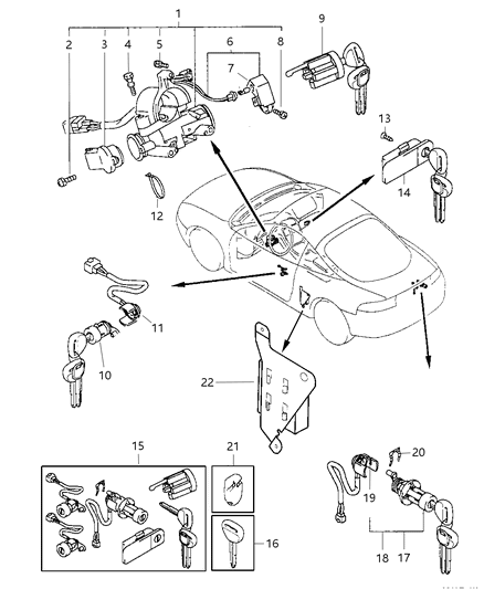 1998 Dodge Avenger Lock Cylinder & Keys Diagram