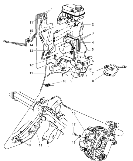 2008 Dodge Durango Hcu, Brake Tubes And Hoses, Front Diagram