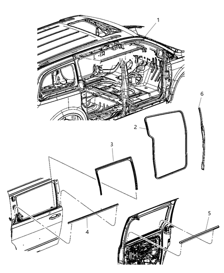 2011 Dodge Grand Caravan WEATHERSTRIP-Rear Door Opening Diagram for 1JG10XXXAD