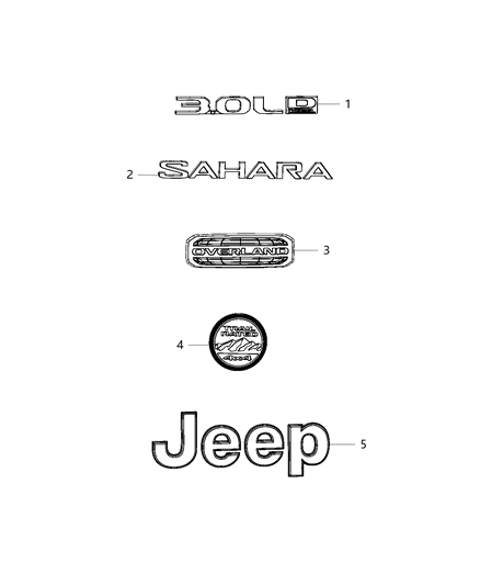 2018 Jeep Wrangler Nameplates & Medallions Diagram
