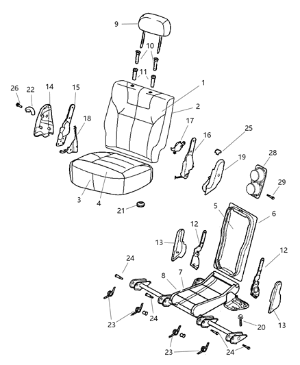 2002 Dodge Durango Rear Seat Center Cushion Diagram for US461DVAA