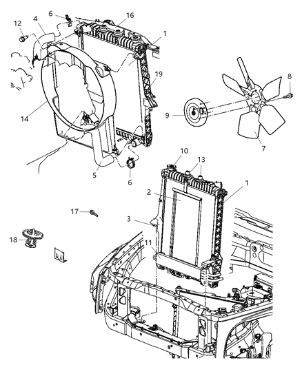 2007 Dodge Durango Engine Cooling Radiator Diagram for 52029044AC