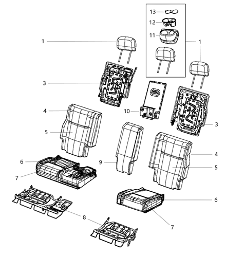 2013 Dodge Journey Rear Seat Cushion Cover Diagram for 1UQ80DX9AA