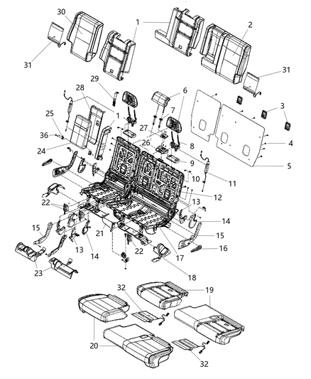 2016 Jeep Grand Cherokee Rear Seat Cushion Cover Diagram for 5PJ13DX9AC