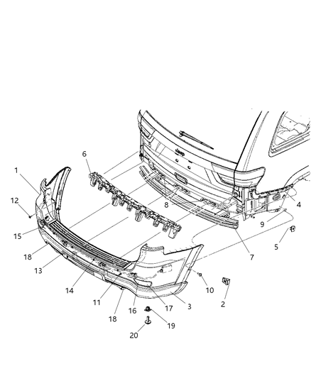 2012 Jeep Grand Cherokee Fascia, Rear Diagram 1