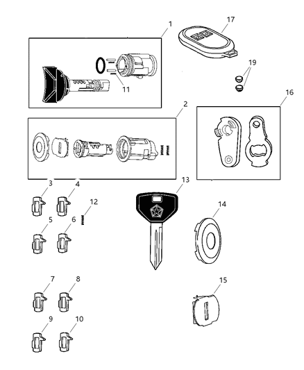 2003 Dodge Ram 3500 Lock Cylinders & Components Diagram