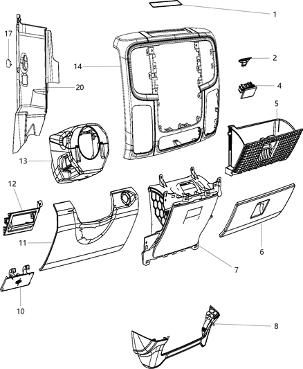 2014 Ram 3500 Instrument Panel-Instrument Panel Diagram for 1VY90DK2AB