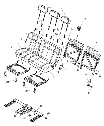 2008 Chrysler Aspen Rear Seat Cushion Left Diagram for 1LL621J1AA