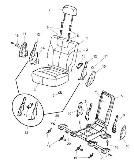 1998 Dodge Durango Rear Seats, Second Seat Diagram