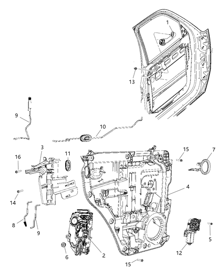 2009 Dodge Nitro Rear Door - Hardware Components Diagram