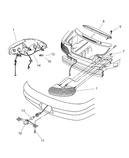 2000 Chrysler Sebring Convertible Lamps - Rear Diagram