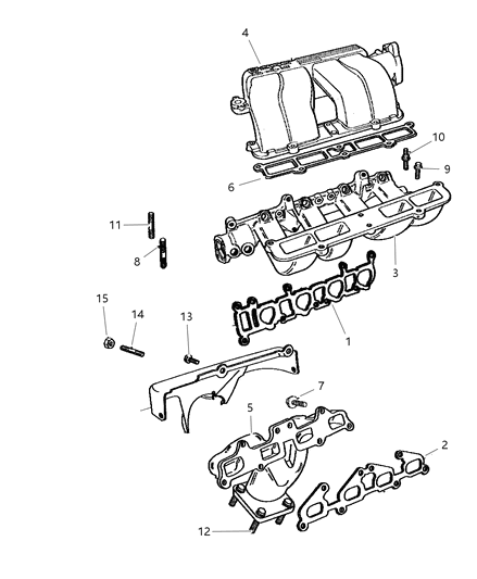 1997 Dodge Caravan Manifolds - Intake & Exhaust Diagram 1