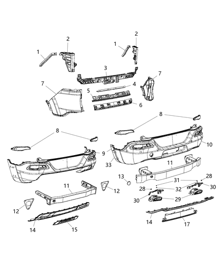 2018 Jeep Cherokee Rear Upper Bumper Cover Diagram for 68232174AB