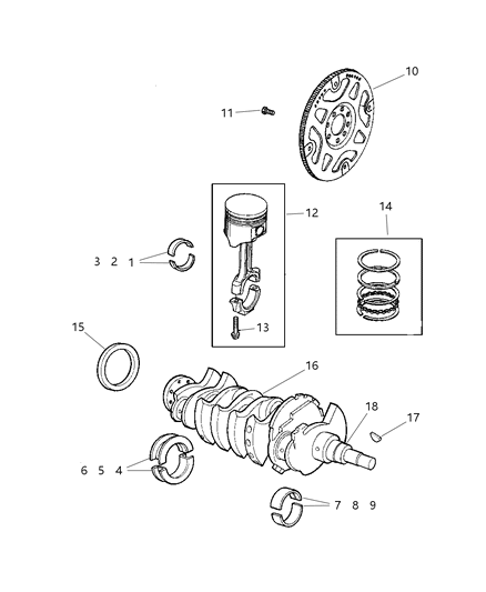 2003 Jeep Liberty Crankshaft , Pistons , Torque Converter , Flywheel & Related Parts Diagram 1