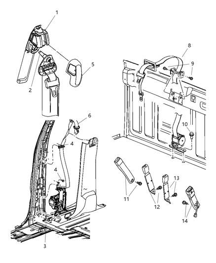 2009 Dodge Ram 1500 Front Inner Seat Belt Diagram for 5KQ351DVAA