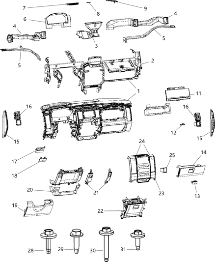 2010 Dodge Ram 1500 Instrument Panel & Structure Diagram