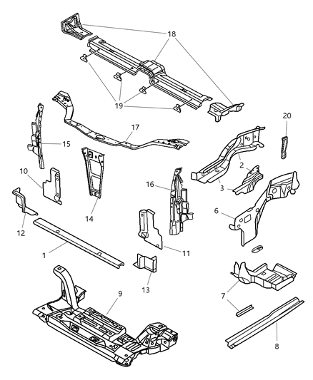 2001 Dodge Neon Rail-Front Side Rail Rear Diagram for 4888957AE