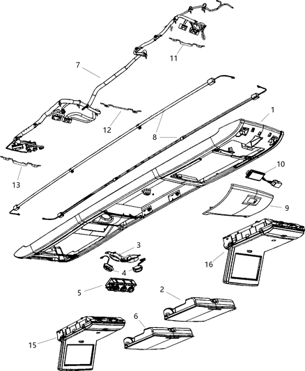 2010 Chrysler Town & Country Overhead Console Full Rail Diagram