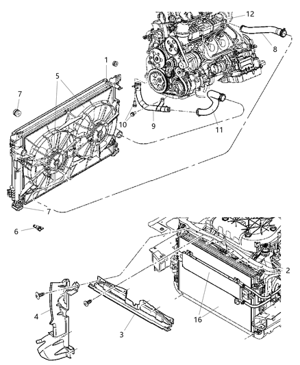 2007 Chrysler Pacifica Radiator & Related Parts Diagram
