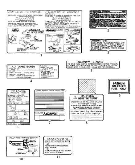 2001 Dodge Stratus Label Tire Pressure Diagram for MR510184