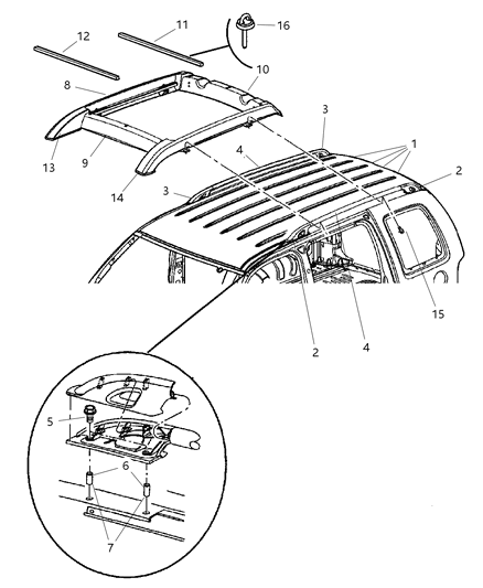 2003 Jeep Liberty SKIDSTRIP-Roof Rack Diagram for 55135987AC