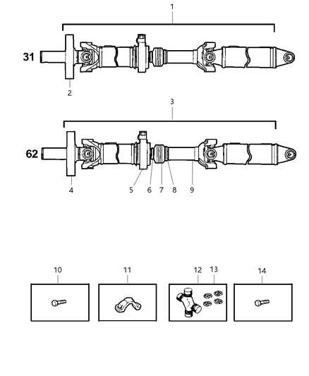 1997 Dodge Dakota Propeller Shaft - Rear Diagram 3