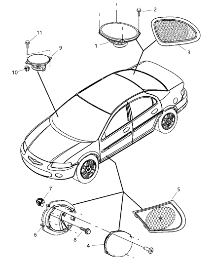 2005 Chrysler Sebring Sedan & Convertible Speakers & Related Items Diagram