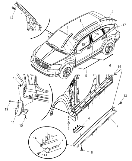 2009 Dodge Caliber Molding-Rear Door Diagram for 1DH74GBSAB