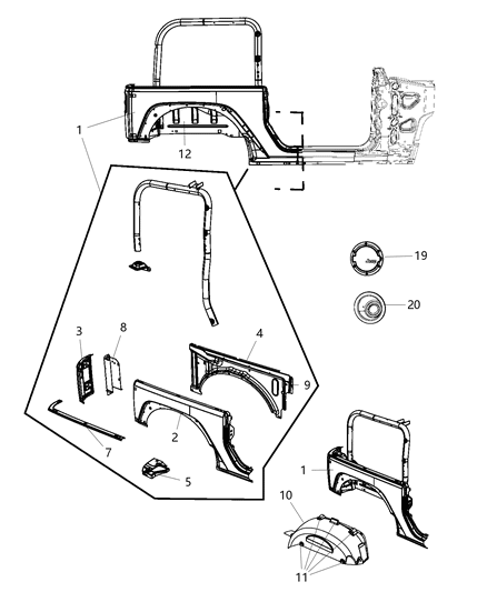 2018 Jeep Wrangler Panel-Quarter Inner Diagram for 55395894AG