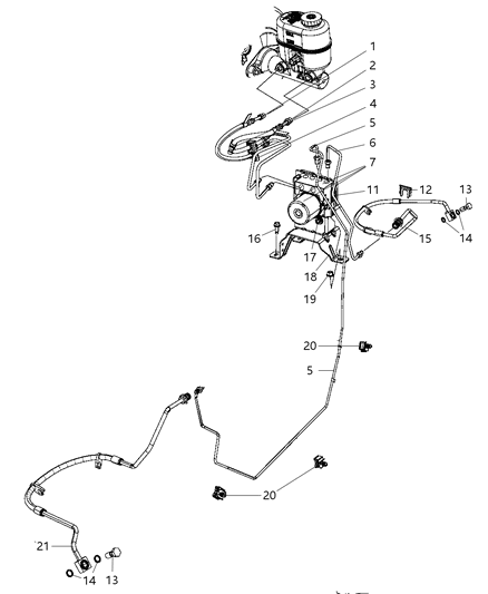 2009 Chrysler Aspen Hydraulic Control Unit, Brake Tubes And Hoses, Front Diagram