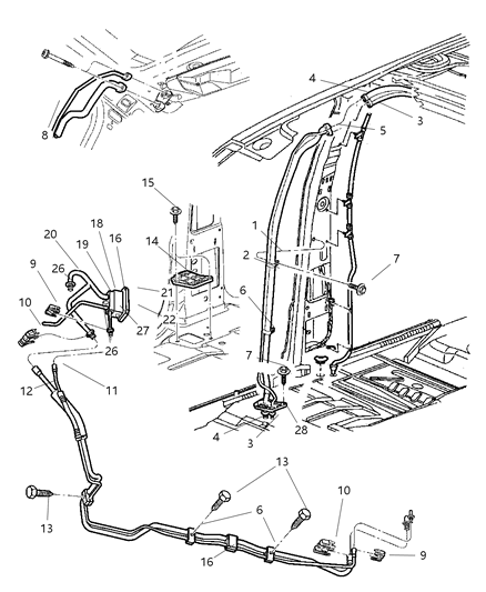 1998 Dodge Durango Plumbing - Rear HEVAC Diagram