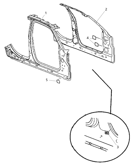 2008 Dodge Challenger Panel-Body Side Aperture Front Diagram for 68043535AA