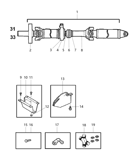 1998 Dodge Ram 2500 Quad & Club Cab Propeller Shaft - Rear Diagram 2