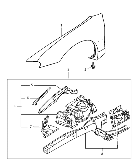 2000 Chrysler Sebring Coupe Front Fender Diagram