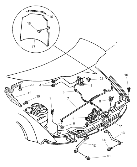 2000 Chrysler Cirrus Hood Hinge Diagram for 4646236AC