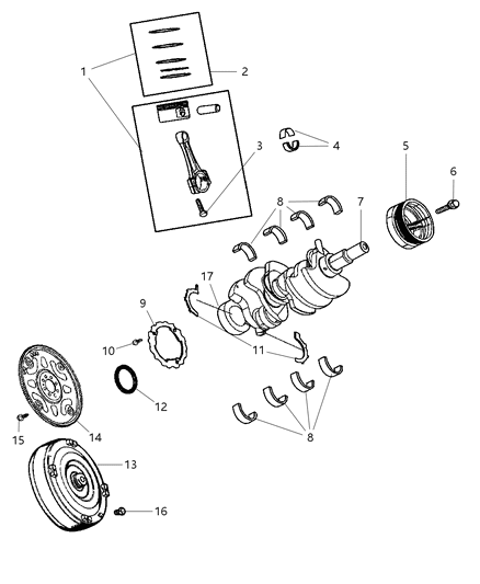 2007 Jeep Commander Crankshaft , Pistons , Torque Converter And Drive Plate Diagram 1