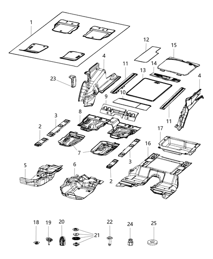 2018 Jeep Wrangler Mat Kit-Floor - Front Diagram for 6BP48TX7AC