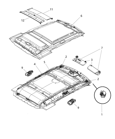 2012 Jeep Liberty Headliner Diagram for 1RL77DW1AA