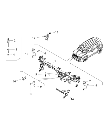 2019 Jeep Renegade Rail-Instrument Panel Diagram for 68399614AA