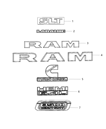 2019 Ram 3500 Nameplates, Emblems And Medallions Diagram