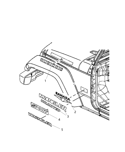 2013 Jeep Wrangler Decals & Tape Stripes Diagram