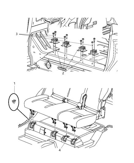 2007 Chrysler PT Cruiser Rear Seat - Attaching Parts Diagram 1