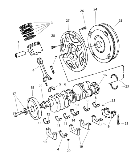 2000 Dodge Ram Van Crankshaft , Piston & Torque Converter Diagram 3