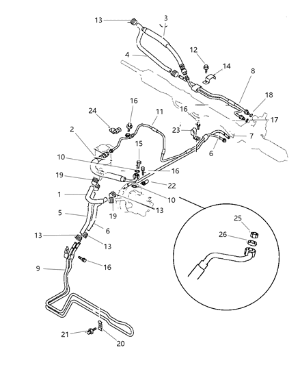 1998 Chrysler Sebring Coupe Hose & Attaching Parts - Power Steering Diagram