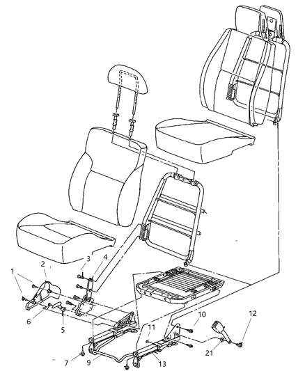 2004 Dodge Neon Seat Adjusters, Recliner And Side Shield Diagram