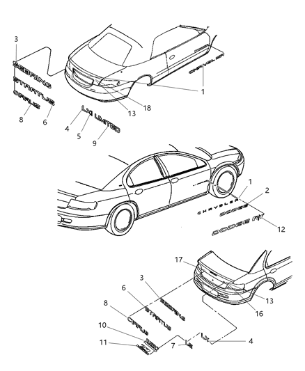 2003 Chrysler Sebring Sedan & Convertible Nameplates Diagram