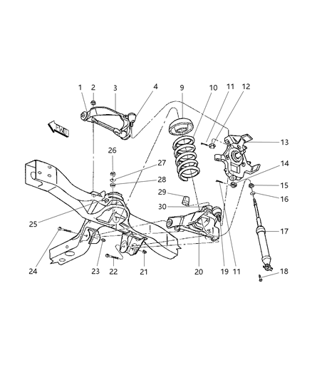1997 Dodge Dakota Steering Knuckle-Suspension Knuckle Front Right, Right Diagram for 52038658