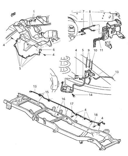 2001 Dodge Ram 1500 Quad & Club Cab Lines & Hoses, Brake, Front And Chassis Diagram
